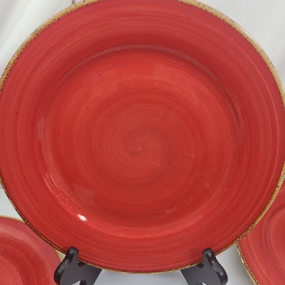 Lot Of 4 Thomson Pottery SEDONA 10.5” Dinner Plates: Red Swirl • Brown Rim - Picture 2 of 6
